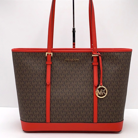 MICHAEL KORS
Jet Set Travel Large Logo Tote Bag Flame/ Brown signature c… - Picture 3 of 15